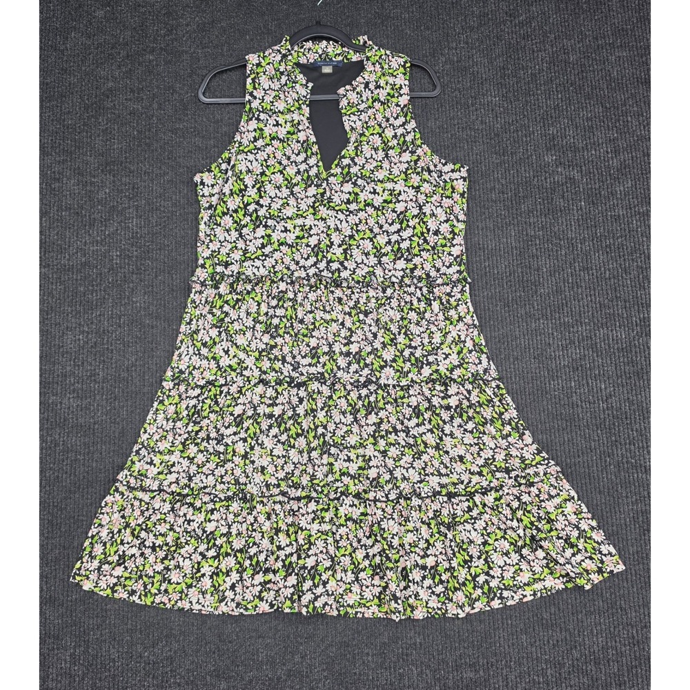 Tommy Hilfiger Womens Floral Tiered Sleeveless Dress Black Pink Green Size 12
